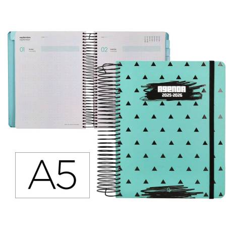 AGENDA ESCOLAR LIDERPAPEL 25-26 ESPIRAL PATTERNS TRIANGULOS DIA PAGINA DIN A5 BILINGÜE PAPEL FSC 80 GR
