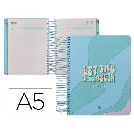 AGENDA ESCOLAR LIDERPAPEL 25-26 ESPIRAL ZANTE DIA PAGINA DIN A5 BILINGÜE PAPEL FSC 80 GR