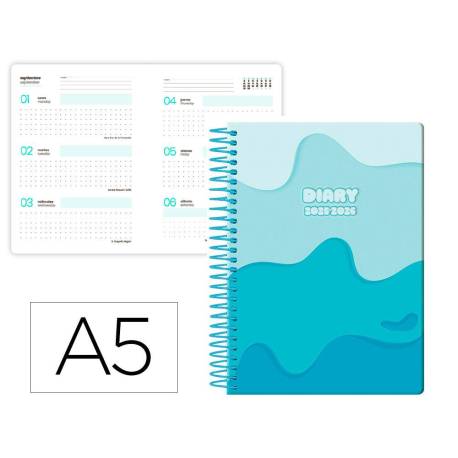 AGENDA ESCOLAR LIDERPAPEL 25-26 ESPIRAL MELTING AZUL SEMANA VISTA DIN A5 BILINGÜE PAPEL FSC 80 GR