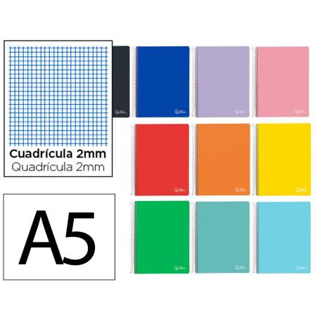 CUADERNO ESPIRAL MARCA LIDERPAPEL DIN A5 SMART TAPA BLANDA 80H 75GR MILIMETRADO 2MM COLORES SURTIDOS