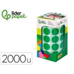 GOMETS MARCA LIDERPAPEL AUTOADHESIVO S CIRCULOS 20 MM VERDE ROLLO DE 2000 UNIDADES EN CAJA DE CARTON