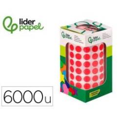 GOMETS MARCA LIDERPAPEL AUTOADHESIVO S CIRCULOS 10,5 MM ROJO ROLLO DE 6000 UNIDADES EN CAJA DE CARTON
