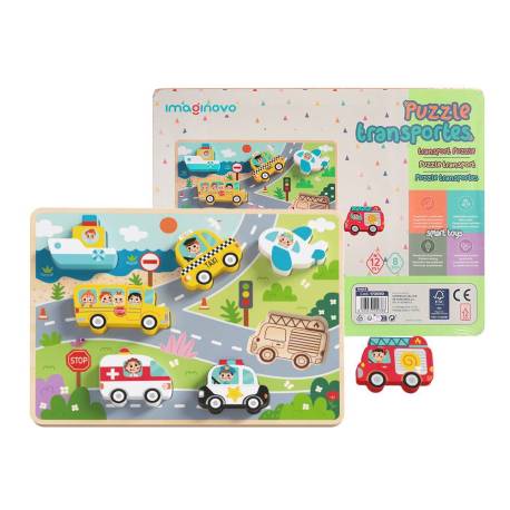 PUZLE INFANTIL MARCA IMAGINOVO MADERA 3D VEHICULOS +12 MESES 8 PIEZAS 29,5X22X1,7CM