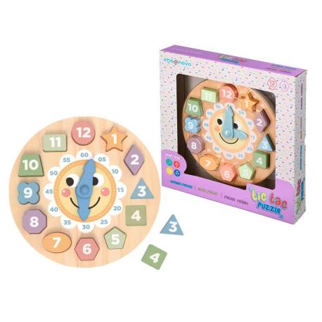 JUEGO INFANTIL MARCA IMAGINOVO MADERA RELOJ +3 AÑOS 13 PIEZAS 29X29X3,5CM