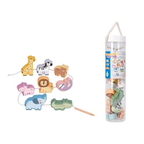JUEGO INFANTIL MARCA IMAGINOVO MADERA CUENTAS ANIMALES PARA ENHEBRAR +24 MESES 13 PIEZAS 27X6,5X6,5CM