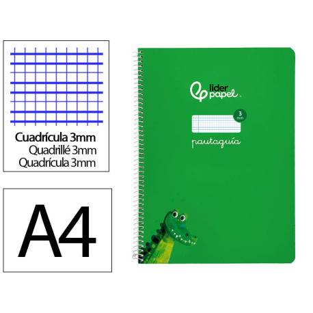 CUADERNO ESPIRAL MARCA LIDERPAPEL DI N A4 PAUTAGUIA TAPA BLANDA 80H 75 GR CUADRO PAUTADO 3MM COLOR VERDE