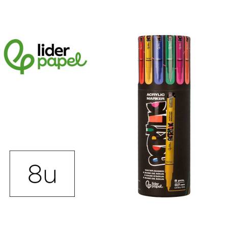 ROTULADOR MARCA LIDERPAPEL ACRYLIC BASE AGUA TODO TIPO DE SUPERFICIE PUNTA FINA 0,7 MM CAJA DE 8 UNIDADES COLORES