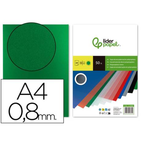 Tapa de Encuadernacion Polipropileno Liderpapel DIN A4 Verde 0.8mm pack 50 uds