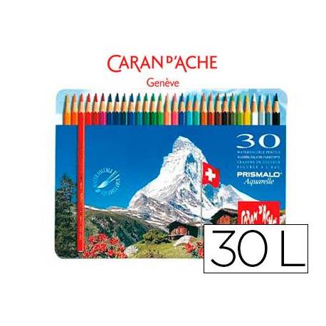 LAPICES DE COLORES MARCA CARAN D'ACHE ACUARELABLES CAJA METALICA DE 30 COLORES SURTIDOS