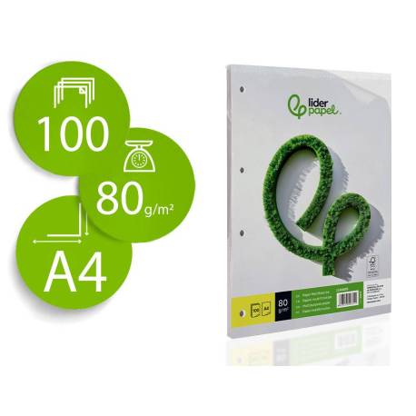 Papel Liderpapel Din-A4 80 gr (4 TALADROS) -100 Hojas-
