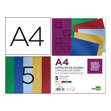 Cartulina metalizada Liderpapel 5 colores surtidos a4 235 g/m2