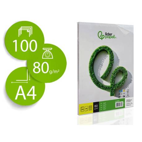 Papel de escritura A4 Liderpapel 80 g/m2 (CUADRICULA 4MM)