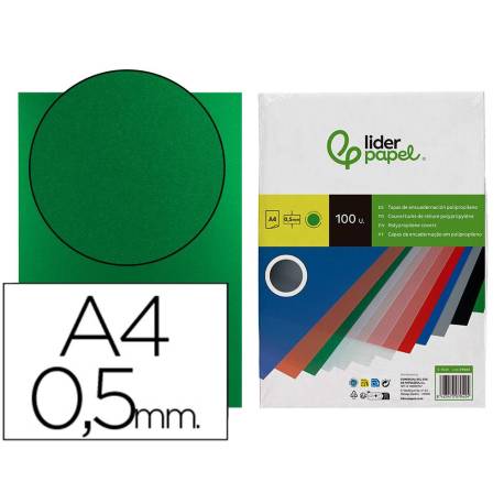 Tapa de Encuadernacion Polipropileno Liderpapel DIN A4 Color Verde 0,5 mm pack 100 uds