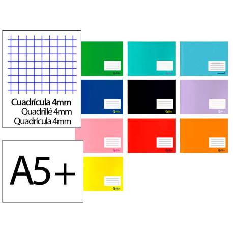 LIBRETA MARCA LIDERPAPEL SMART A5 PLUS 32H 75GR APAISADO CUADRO 4 MM CON MARGEN COLORES SURTIDOS