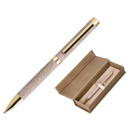 BOLIGRAFO MARCA BELIUS WILD WEST ALUMINIO COLOR BEIGE DORADO TINTA COLOR AZUL CAJA DE DISEÑO