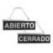 Letrero metalico serigrafiado abierto y cerrado con cadena y ventosa para colgar de 74x232 mm