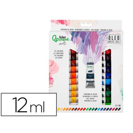 PINTURA AL OLEO MARCA LIDERPAPEL CAJA DE 24 TUBOS DE ALUMINIO DE 12 ML COLORES SURTIDOS