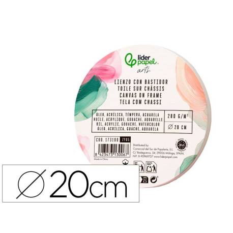 BASTIDOR REDONDO MARCA LIDERPAPEL LIENZO GRAPADO PARTE TRASERA ALGODON 100% BORDE MADERA 20 CM GRAMAJE 280G/M2