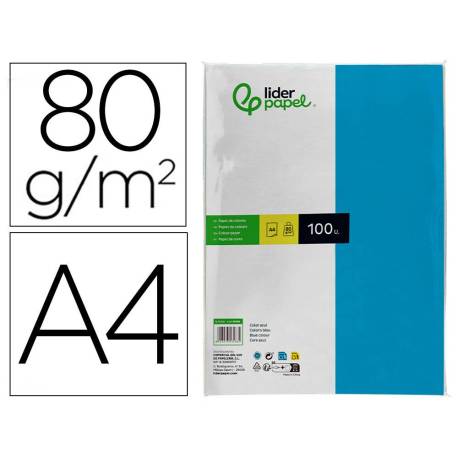 Papel color Liderpapel turquesa A4 80 g/m2 100 hojas