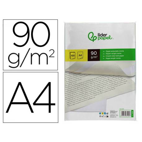 Papel verjurado liderpapel tamaño A4 90g/m2 crema paquete de 100 hojas.