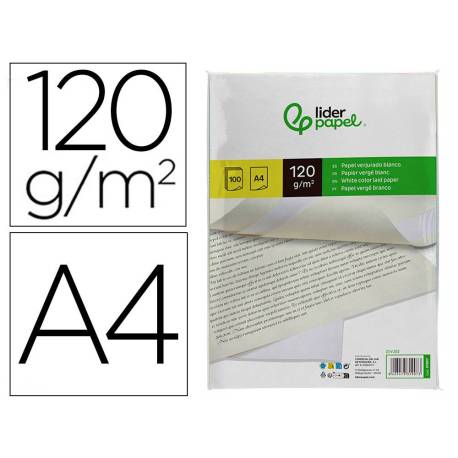 Papel verjurado liderpapel tamaño A4 120g/m2 blanco paquete de 100 hojas.