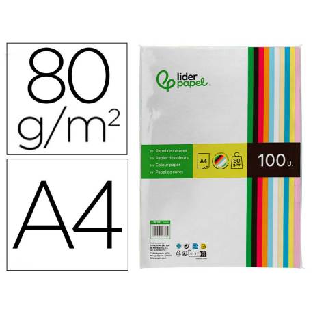 Papel Liderpapel Colores Surtidos 80 g/m2 A4 100 hojas