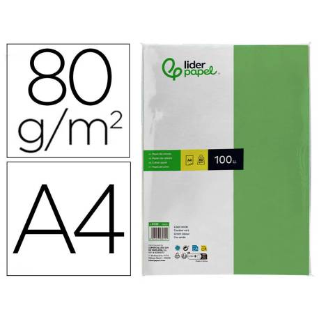 Papel color Liderpapel verde A4 80 g/m2 100 hojas