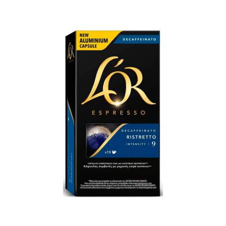 CAFE MARCA L'OR ESPRESSO DESCAFEINADO RISTRETTO INTENSIDAD 9 CAJA DE 10 CAPSULAS COMPATIBLE NESPRESSO