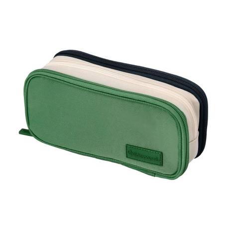 ESTUCHE PORTATODO LIDERPAPEL FUNKY 3 CREMALLERAS CON APERTURAS LATERALES COLOR VERDE BLANCO AZUL 220X100X65 MM