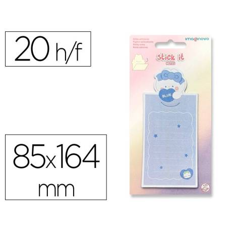 BLOC NOTAS ADHESIVAS MARCA IMAGINOVO LETTER CON MENSAJE TRASERO CONEJITO AZUL 20 HOJAS 85X164 MM