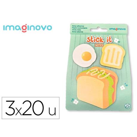 BLOC NOTAS ADHESIVAS MARCA IMAGINOVO FOODIES SANDWICH 20 HOJAS TAMAÑOS SURTIDOS