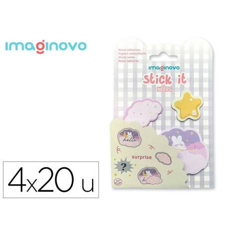 BLOC NOTAS ADHESIVAS MARCA IMAGINOVO SURPRISE PEGATINA SORPRESA 20 HOJAS TAMAÑOS SURTIDOS MORADO