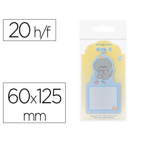 BLOC NOTAS ADHESIVAS MARCA IMAGINOVO BUNNY CON SOPORTE 20 HOJAS GATO AZUL 60X125 MM