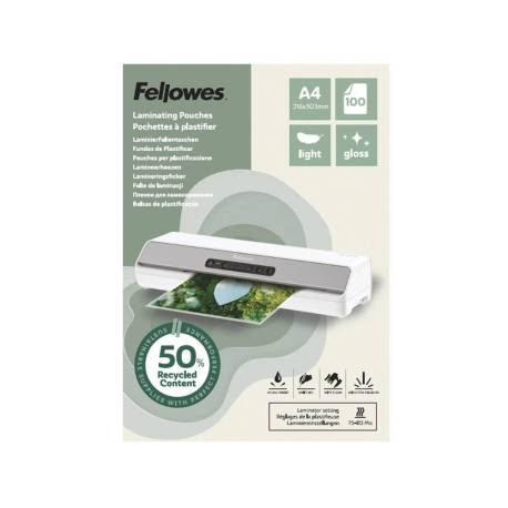 BOLSA DE PLASTIFICAR MARCA FELLOWES RECICLADAS BRILLO DIN A4 80 MC PACK DE 100 UNIDADES