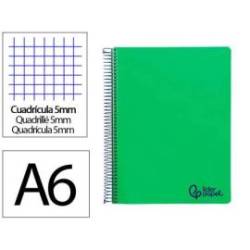 CUADERNO ESPIRAL MARCA LIDERPAPEL A6 MICRO WONDER TAPA PLASTICO 120H 90GR CUADRO 5MM 4 BANDAS COLOR VERDE OSCURO