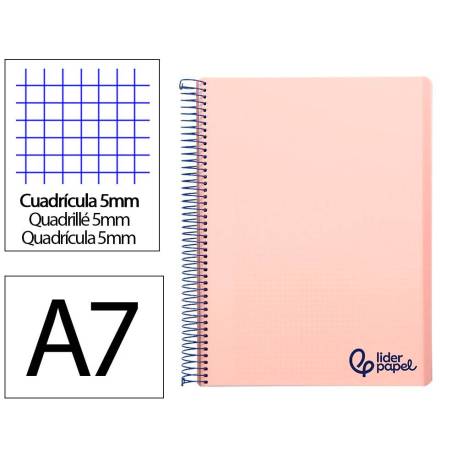 CUADERNO ESPIRAL LIDERPAPEL A7 MICRO WONDER TAPA PLASTICO 100H 90 GR CUADRO 5MM 4 BANDAS ROSA