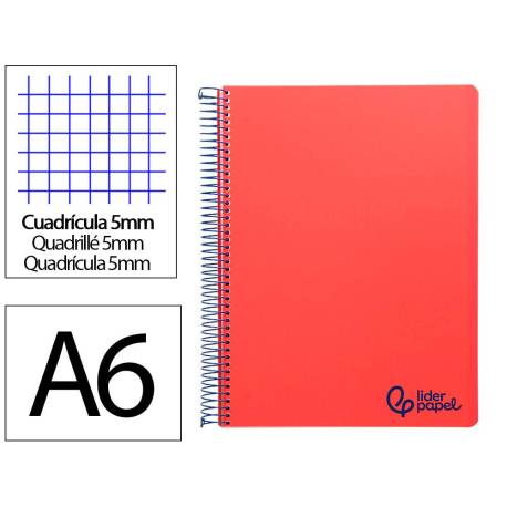 Bloc Liderpapel DIN A6 micro wonder 120 hojas cuadro 5mm 4 bandas tapa plástio 90 gr rojo