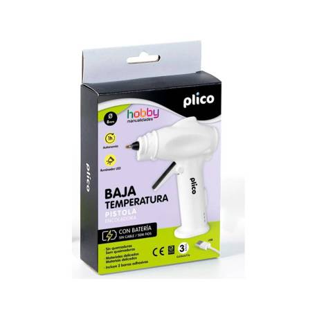 PISTOLA DE SILICONA MINI MARCA PLICO BAJA TEMPERATURA CON BATERIA Y LED 25W