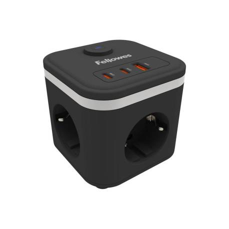 REGLETA MARCA FELLOWES CUBO MULTIENCHUFES 3 TOMAS CORRIENTE + 2XUSB C + A USB A COLOR NEGRO