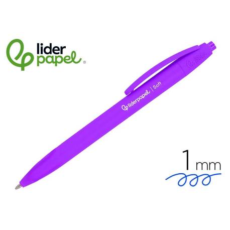 BOLIGRAFO MARCA LIDERPAPEL PUNTA 1 MM RETRACTIL CON CLIP ACABADO SOFT TOUCH TINTA AZUL CUERPO MORADO