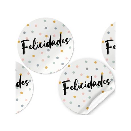 ETIQUETA ADHESIVA MARCA ARGUVAL FELICIDADES REDONDAS ROLLO DE 250 UNIDADES