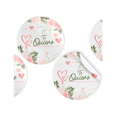 ETIQUETA ADHESIVA MARCA ARGUVAL REDONDA FLORES TE QUIERO ROLLO DE 250 UNIDADES
