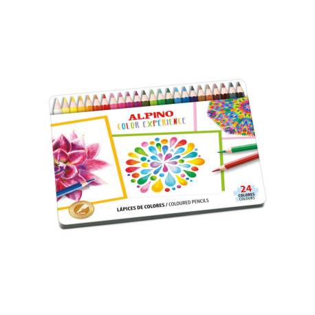 LAPICES DE COLORES MARCA ALPINO COLOR EXPERIENCE CAJA METALICA DE 24 UNIDADES COLORES SURTIDOS