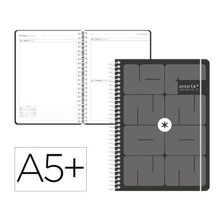 AGENDA ESCOLAR MARCA ANTARTIK 26-27 ESPIRAL ESSENTIALS DIA PAGINA A5+ BILINGUE 80G PAPEL FSC NEGRO