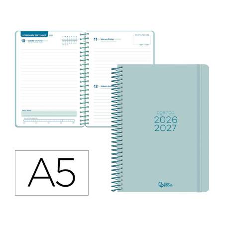 AGENDA ESCOLAR MARCA LIDERPAPEL 26-27 ESPIRAL BASIC DIA PAGINA A5 BILINGUE 70G PAPEL FSC TURQUESA
