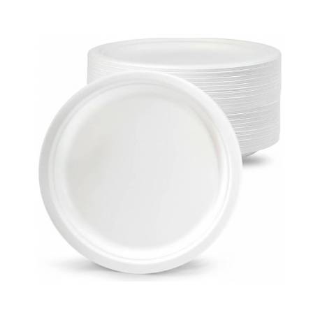 PLATO DE FIBRA BIO TAMAÑO 26 CM PAQUETE DE 50 UNIDADES