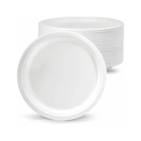 PLATO DE FIBRA BIO TAMAÑO 15 CM DIAMETRO PAQUETE DE 50 UNIDADES