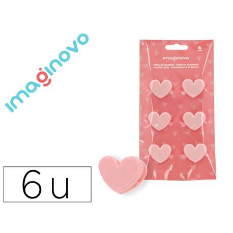 PINZA DE PLASTICO MARCA IMAGINOVO CORAZONES 45X40X30MM EN BLISTER DE 6 UNIDADES