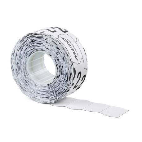 ETIQUETAS MARCA METO BLANCA 26X16 MM TROQUELADAS ADHESIVO PERMANENTE ROLLO DE 1000 UNIDADES