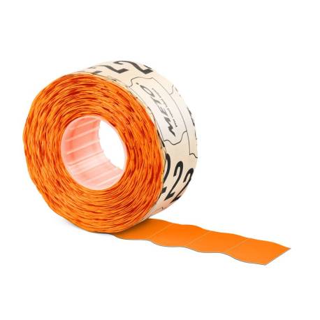 ETIQUETAS MARCA METO NARANJA FLUOR 32X19 MM TROQUELADAS ADHESIVO PERMANENTE ROLLO DE 1000 UNIDADES